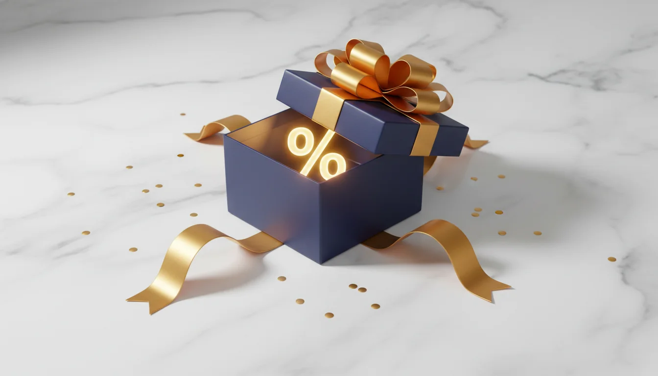 Regalo con fiocco e simbolo percentuale rappresentante bonus scommesse