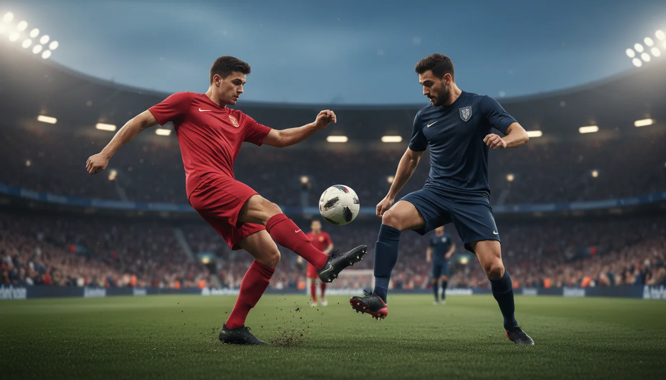 Handicap asiatico: sfida tra due squadre di calcio con divise contrastanti sul campo