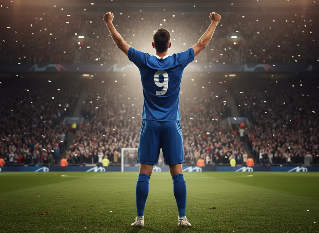 Attaccante di calcio che esulta dopo aver segnato un gol