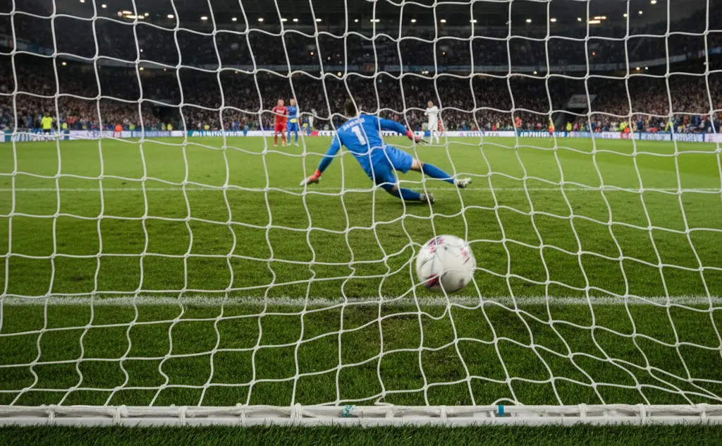 Scommesse Over Under: rete da calcio con pallone che entra durante un gol