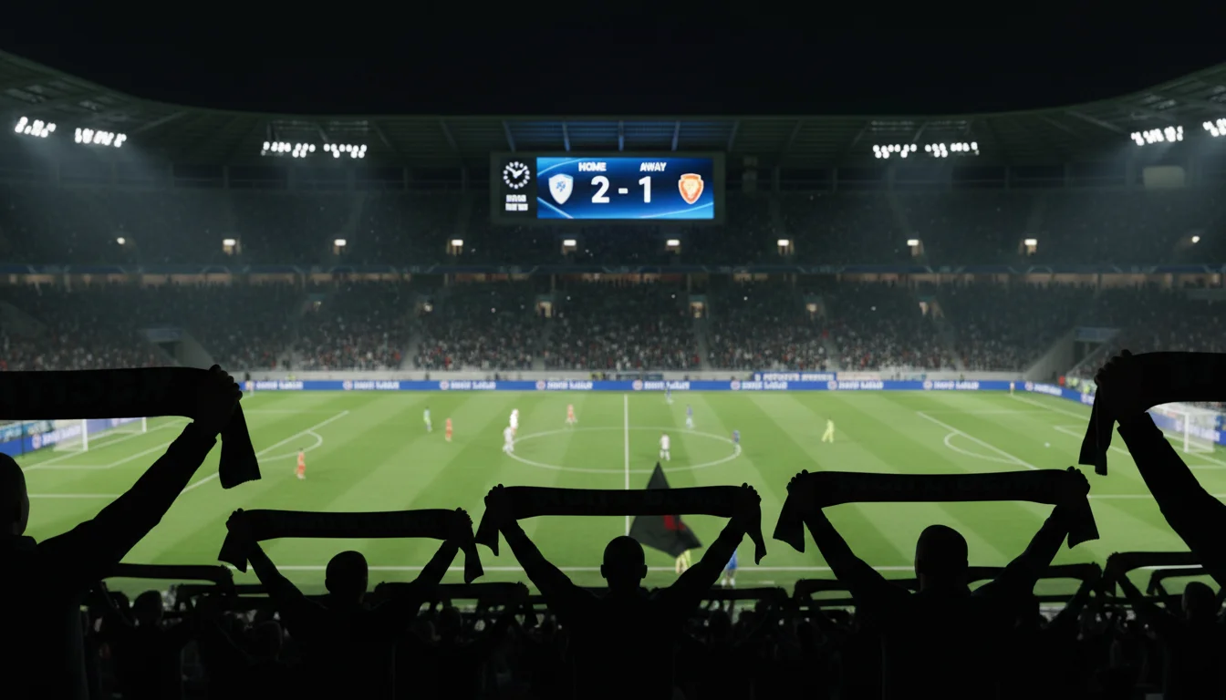 Tabellone segnapunti di uno stadio di calcio con punteggio della partita