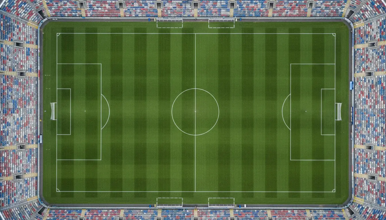 Statistiche calcio per scommesse: campo da calcio visto dall'alto con linee di gioco